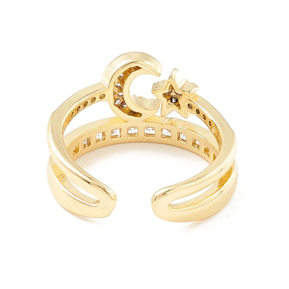 Gold Moon and Stars CZ Ring Size 7.5 Double Band