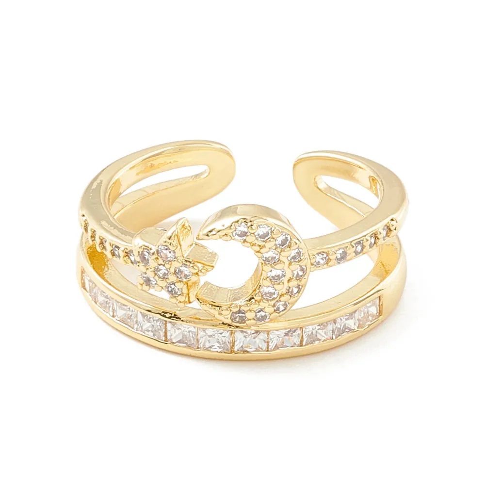 Gold Moon and Stars CZ Ring Size 7.5 Double Band