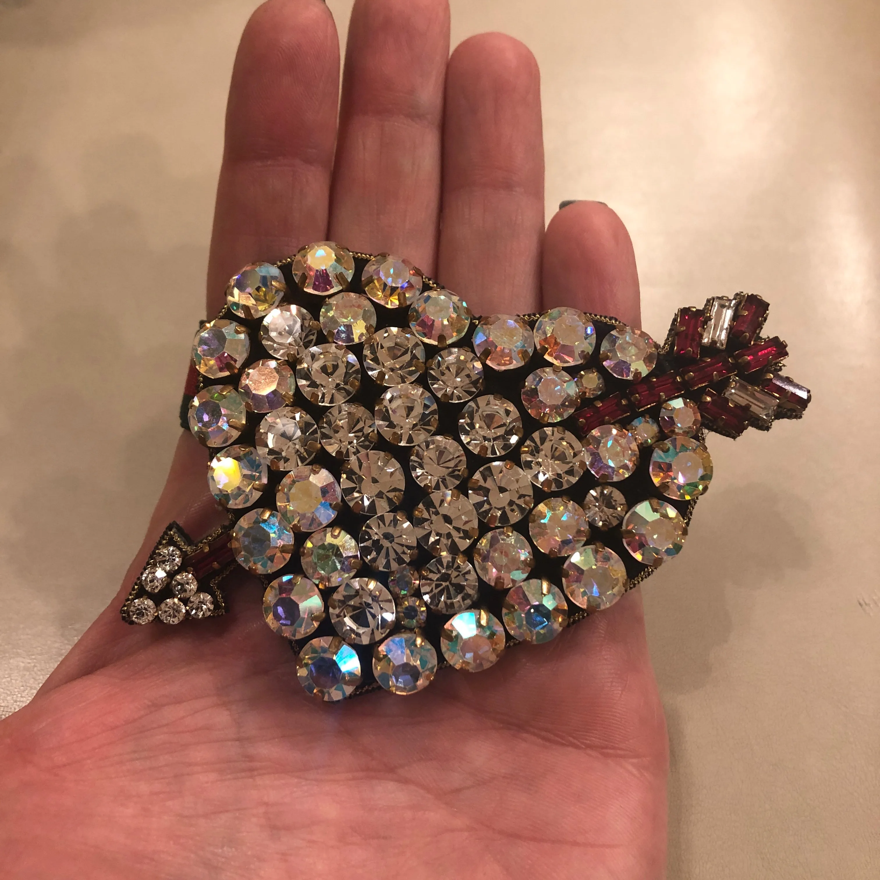 Gucci Web Crystal Heart Bracelet in Red