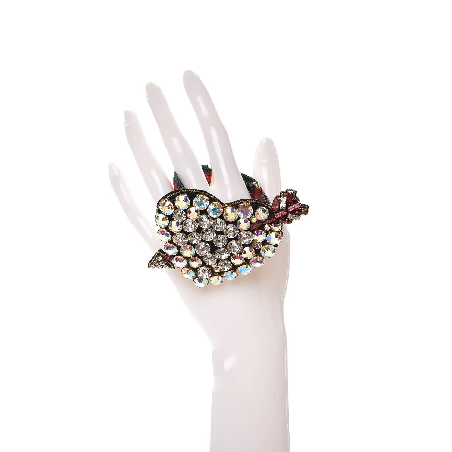 Gucci Web Crystal Heart Bracelet in Red