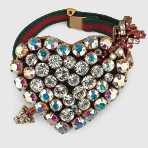 Gucci Web Crystal Heart Bracelet in Red
