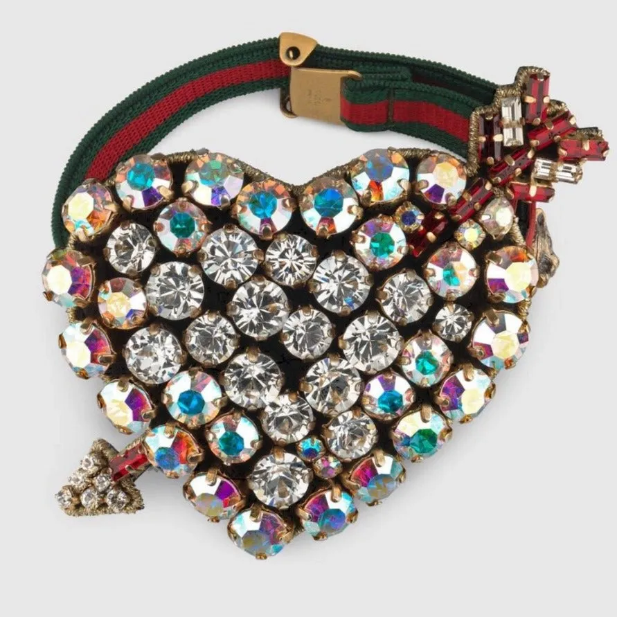 Gucci Web Crystal Heart Bracelet in Red