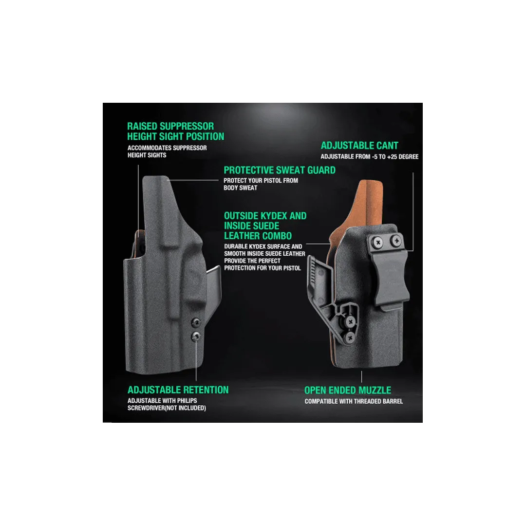Gun & Flower Kydex w Leather IWB Holster with Claw For Glock 19