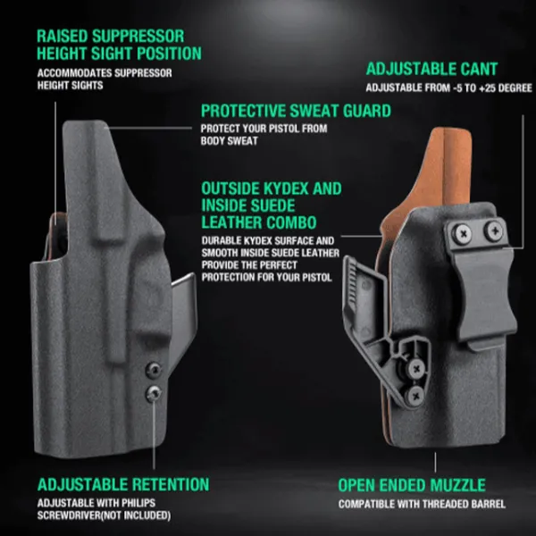 Gun & Flower Kydex w Leather IWB Holster with Claw For Taurus G2C/G3C