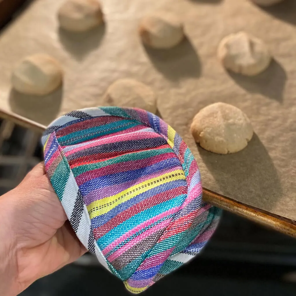 Hand Woven Mini Oven Mitt | Soft Multi Stripes