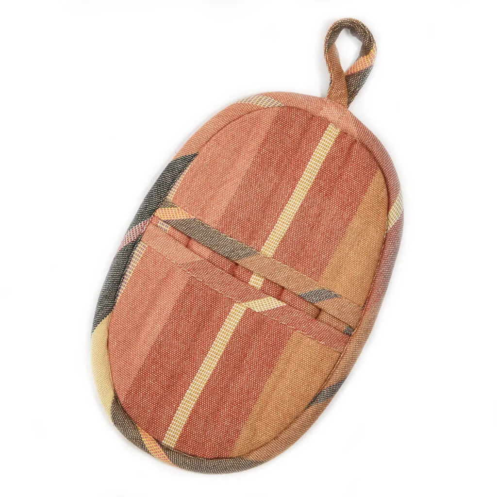 Hand Woven Mini Oven Mitt | Wide Caramel Stripes
