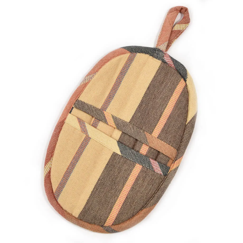 Hand Woven Mini Oven Mitt | Wide Caramel Stripes
