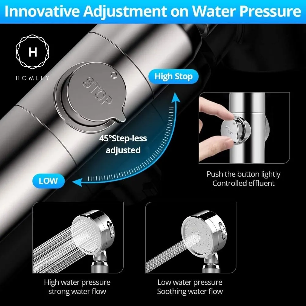Homlly Filtered High Pressure Adjustable Shower Head (3 Spray Settings)