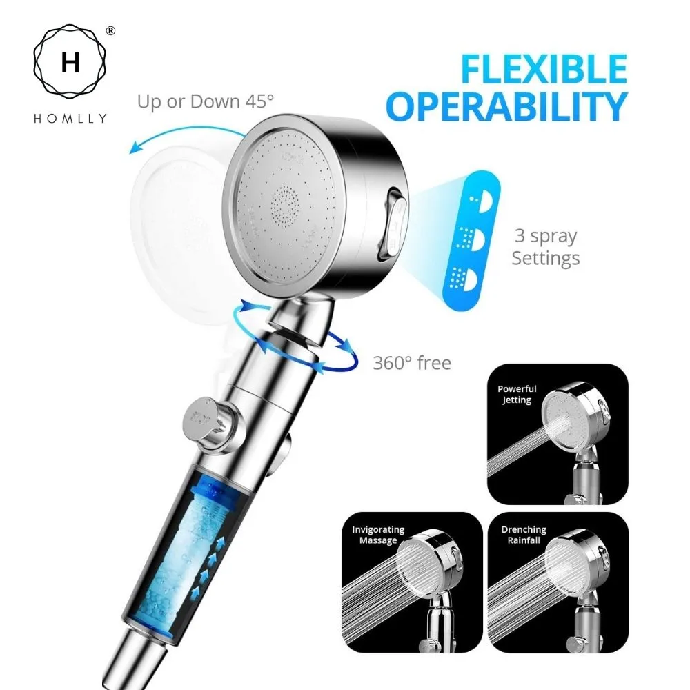 Homlly Filtered High Pressure Adjustable Shower Head (3 Spray Settings)