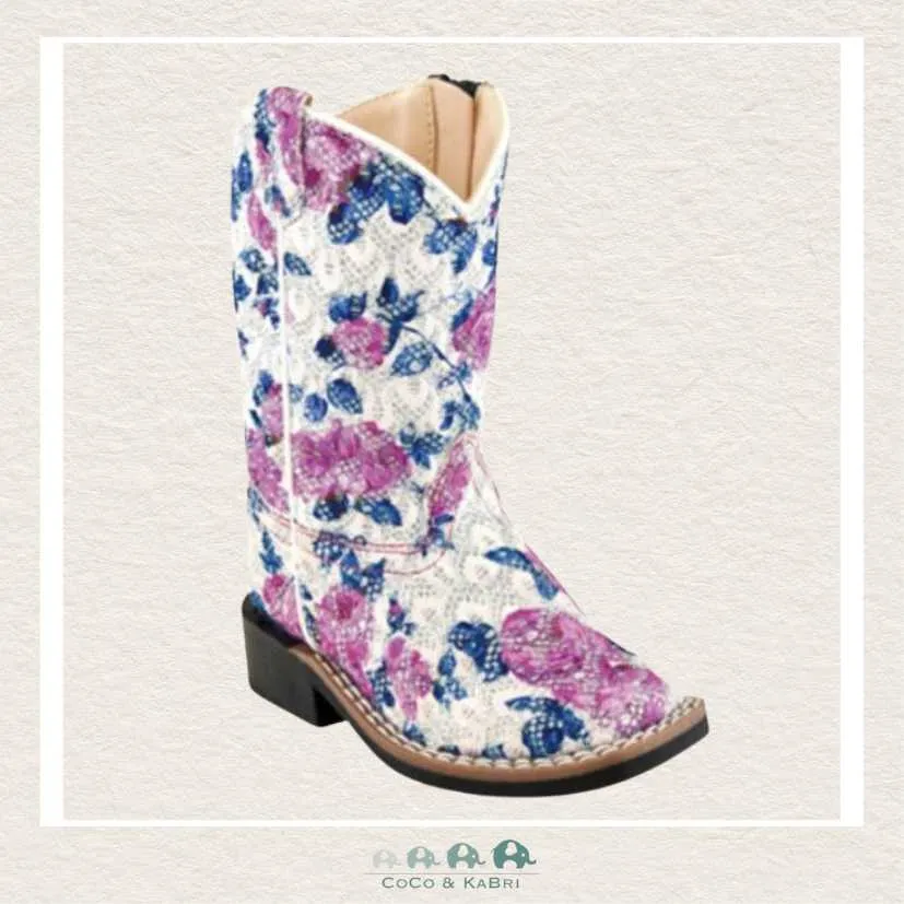 Jama Old West: Children's Cowboy Boot - Purple Flowers  (BRE1)