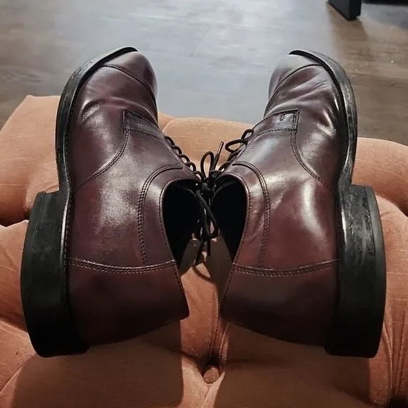 JOHNSTON &amp; MURPHY MENS LEATHER BURGUNDY OXFORDS SIZE 11 MADE IN INDIA