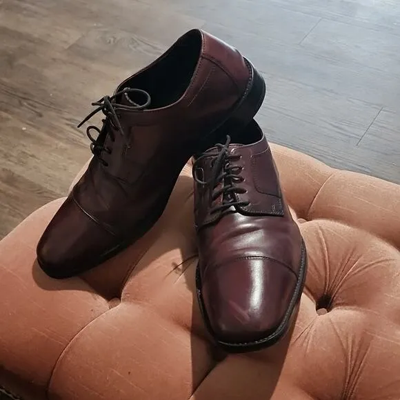 JOHNSTON &amp; MURPHY MENS LEATHER BURGUNDY OXFORDS SIZE 11 MADE IN INDIA