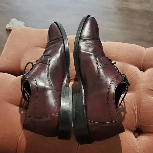 JOHNSTON &amp; MURPHY MENS LEATHER BURGUNDY OXFORDS SIZE 11 MADE IN INDIA