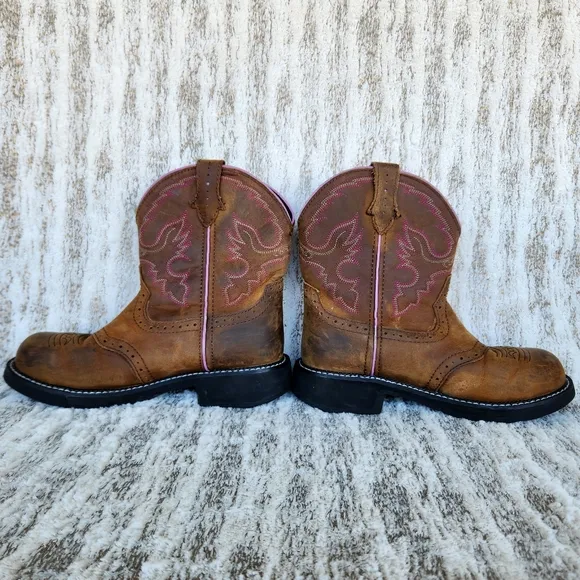 Justin &quot;Wanette&quot; Steel Toe Brown Leather Cowboy Western Boot | Women's Size 9.5B