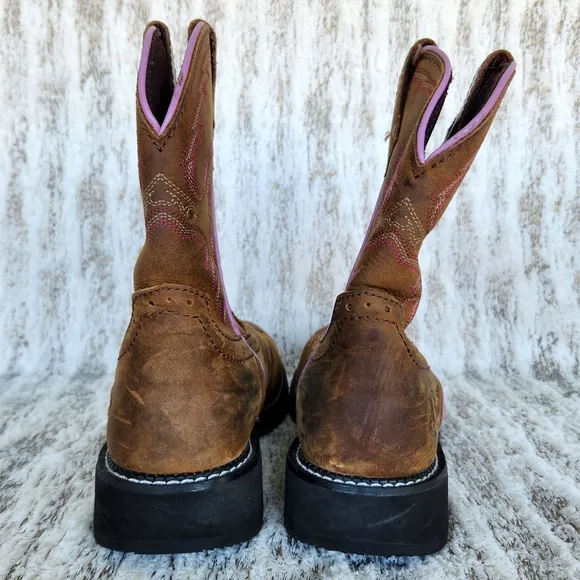 Justin &quot;Wanette&quot; Steel Toe Brown Leather Cowboy Western Boot | Women's Size 9.5B