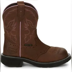 Justin &quot;Wanette&quot; Steel Toe Brown Leather Cowboy Western Boot | Women's Size 9.5B
