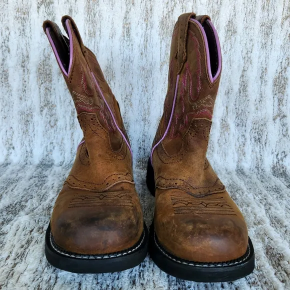 Justin &quot;Wanette&quot; Steel Toe Brown Leather Cowboy Western Boot | Women's Size 9.5B