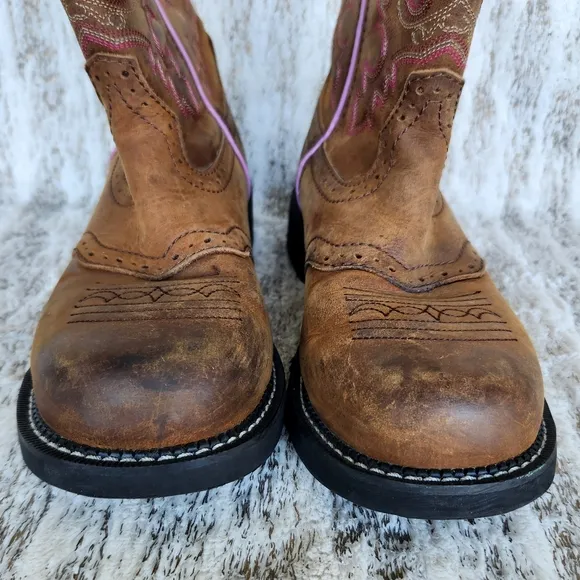 Justin &quot;Wanette&quot; Steel Toe Brown Leather Cowboy Western Boot | Women's Size 9.5B