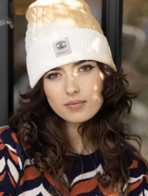 Knitted Beanie Tie Dye Beige White hat