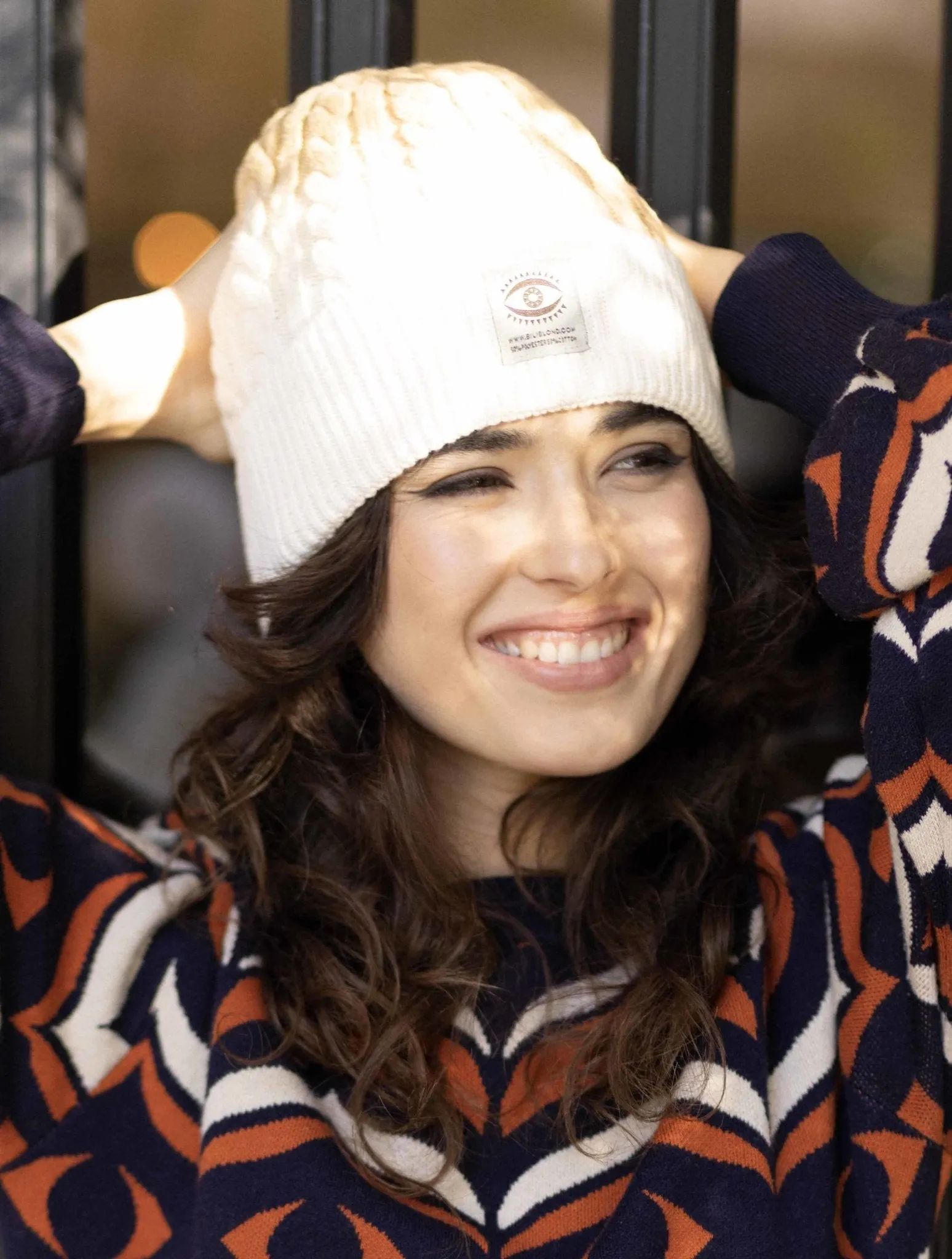 Knitted Beanie Tie Dye Beige White hat