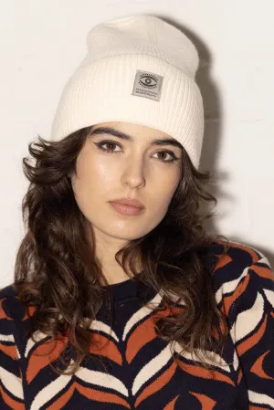 Knitted Beanie white cream hat