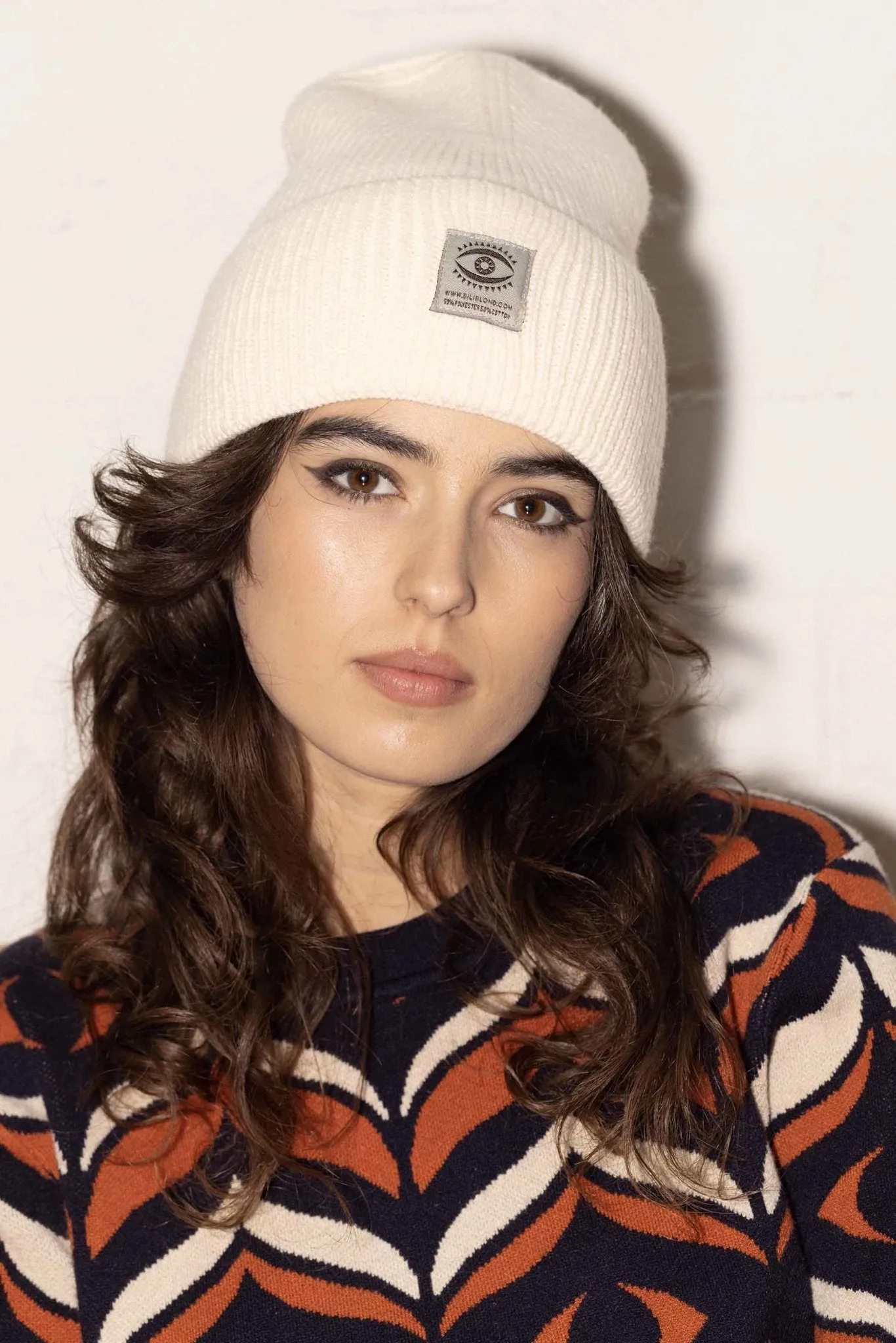 Knitted Beanie white cream hat