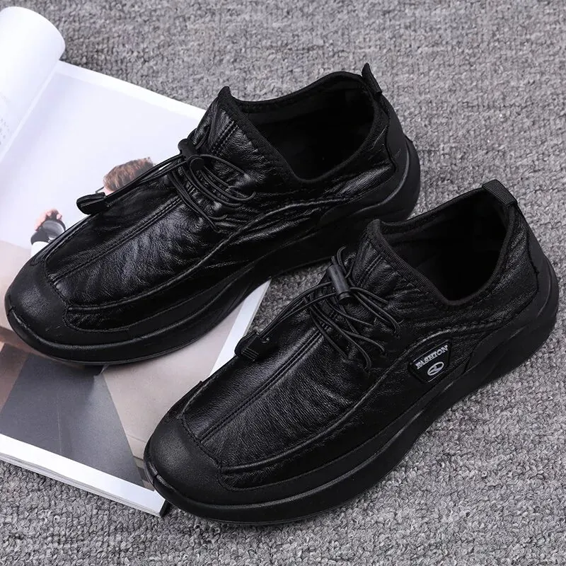Lace-up Breathable Casual Leather boots mens plush warm Confortable shoes