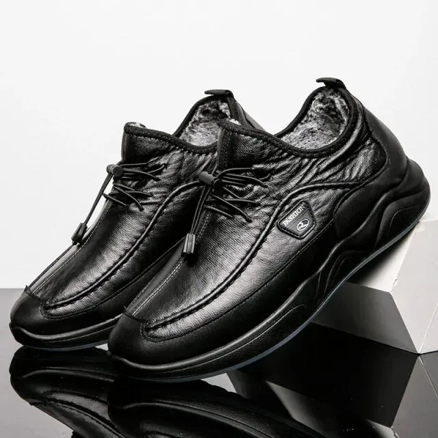 Lace-up Breathable Casual Leather boots mens plush warm Confortable shoes