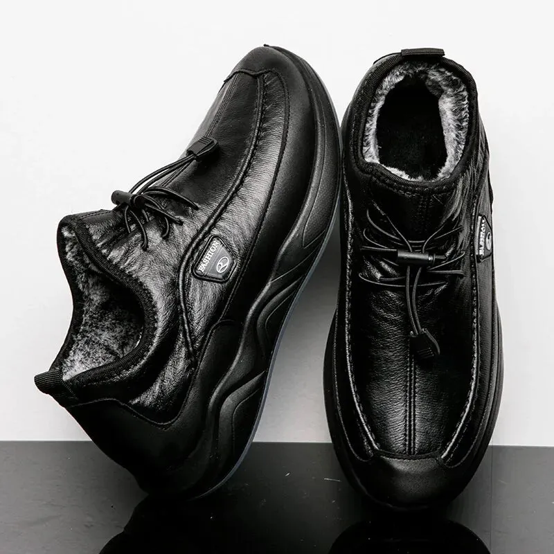 Lace-up Breathable Casual Leather boots mens plush warm Confortable shoes