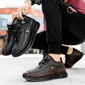Lace-up Breathable Casual Leather boots mens plush warm Confortable shoes