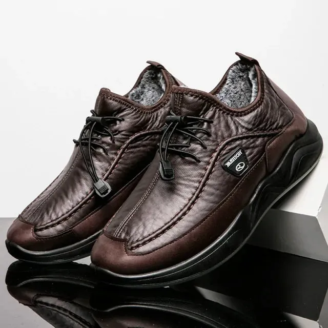 Lace-up Breathable Casual Leather boots mens plush warm Confortable shoes