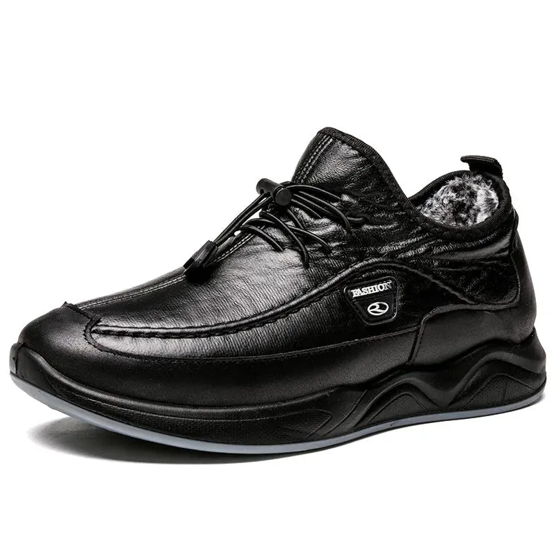 Lace-up Breathable Casual Leather boots mens plush warm Confortable shoes