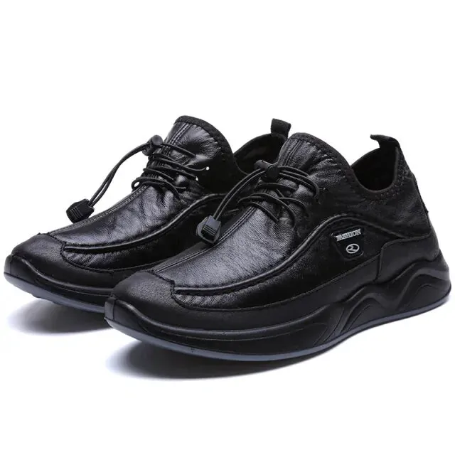 Lace-up Breathable Casual Leather boots mens plush warm Confortable shoes