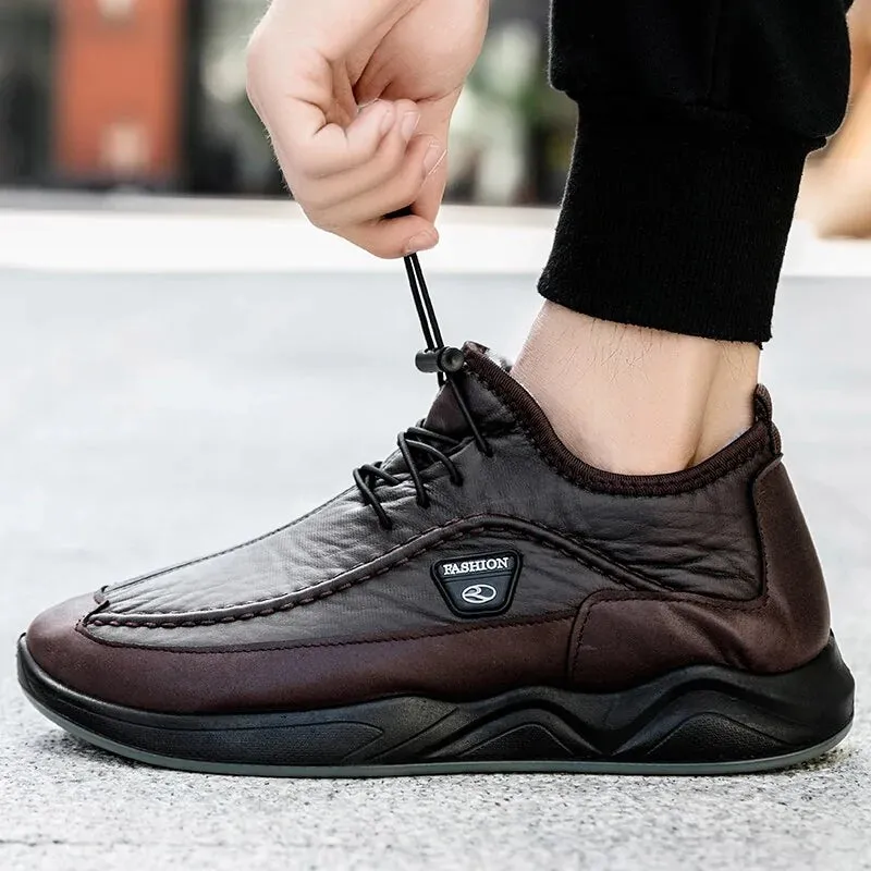 Lace-up Breathable Casual Leather boots mens plush warm Confortable shoes