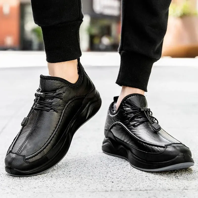 Lace-up Breathable Casual Leather boots mens plush warm Confortable shoes