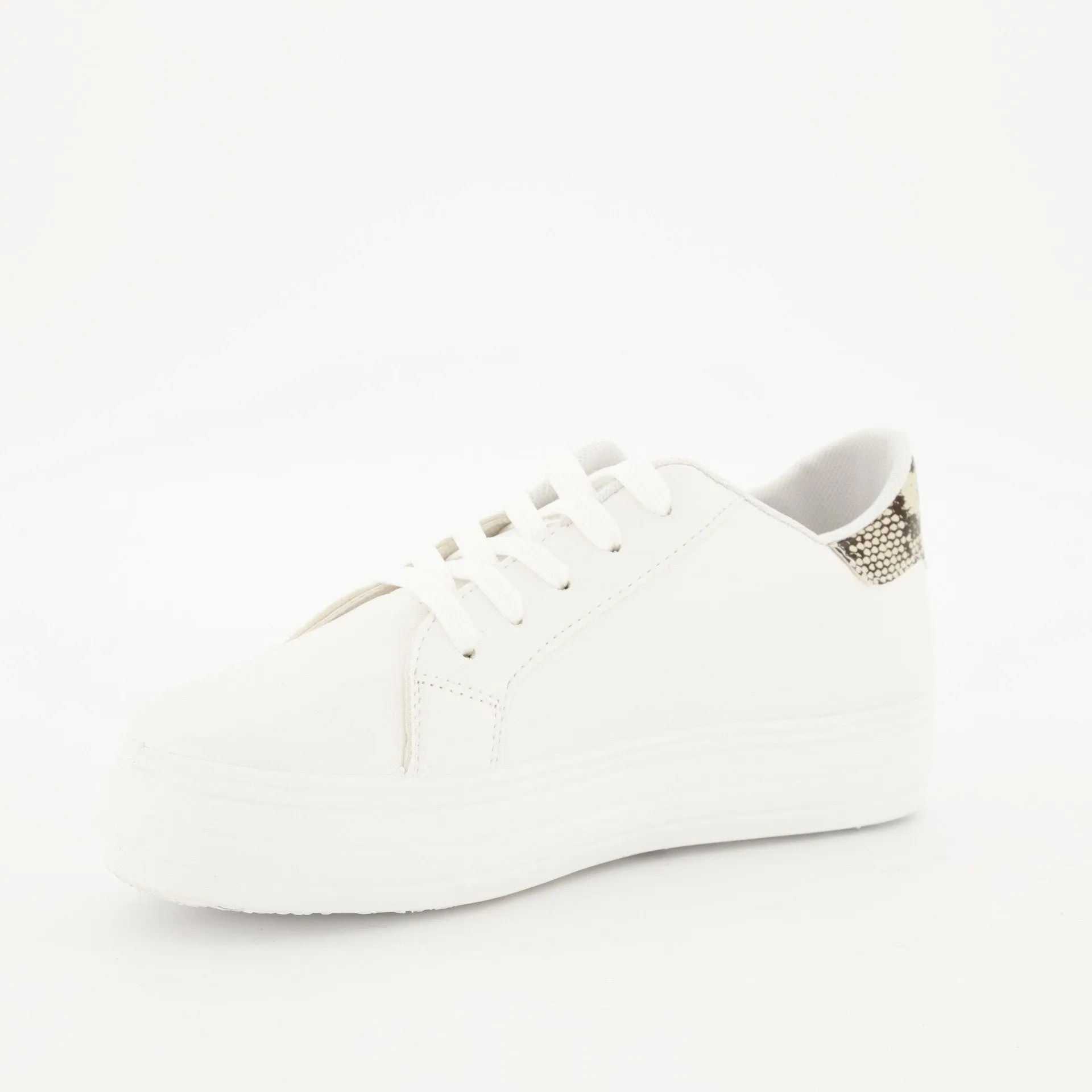 Ladies Platform Lace-Up Sneaker - White/Snake Skin