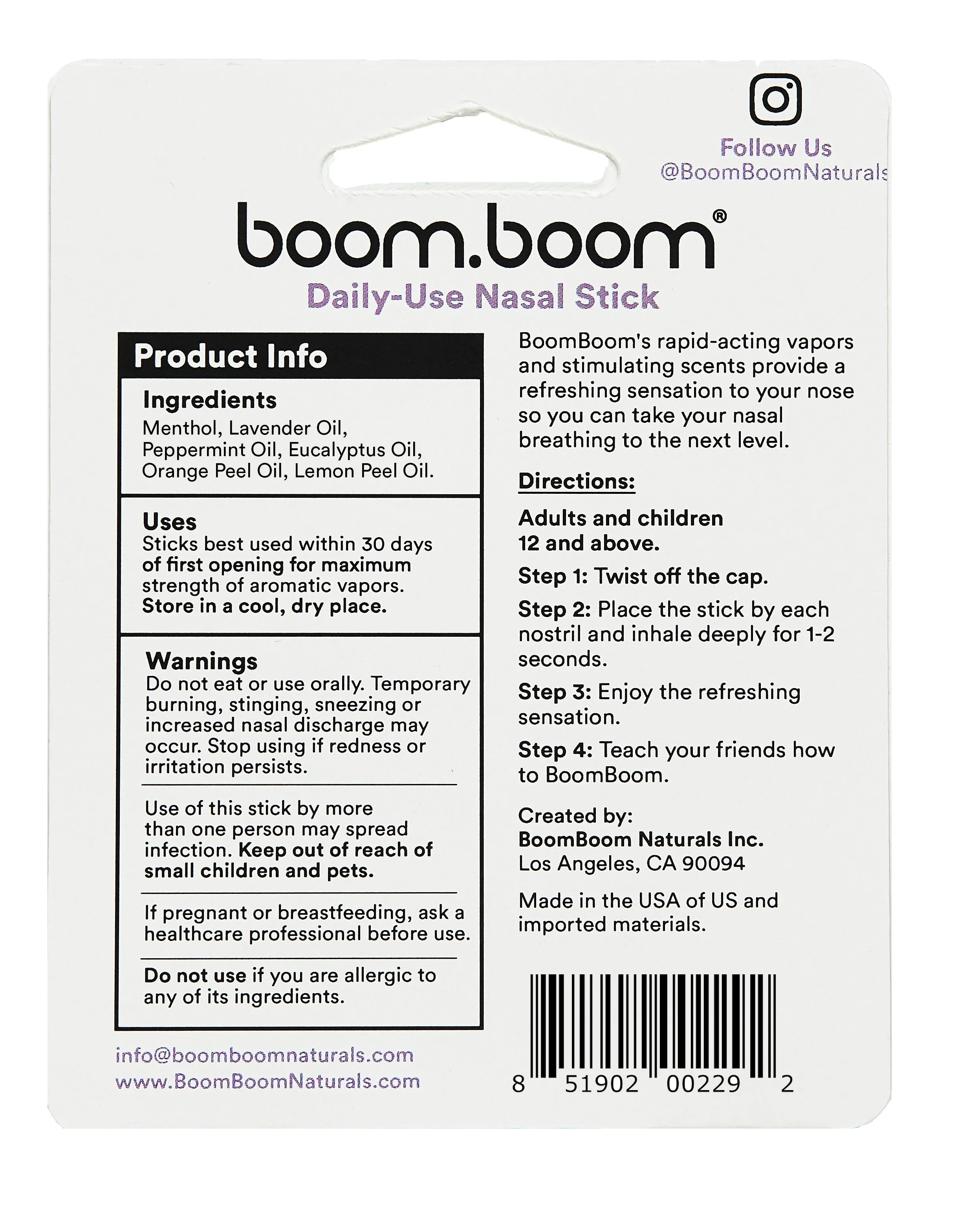 Lavender BoomBoom Nasal Inhaler