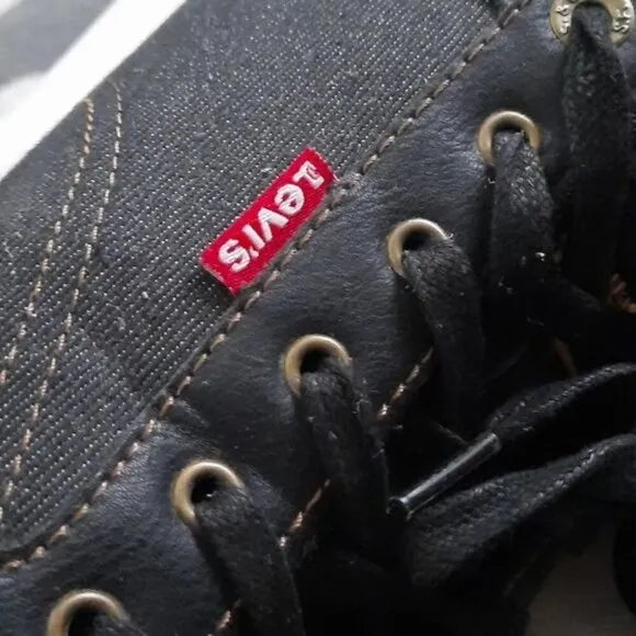 Levi's Jeffrey Los 501  Core Sneaker Black Denim Brown Leather  Size 12