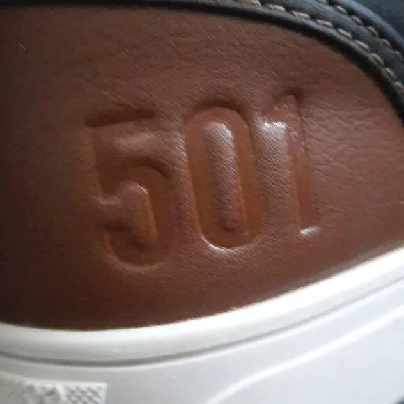 Levi's Jeffrey Los 501  Core Sneaker Black Denim Brown Leather  Size 12