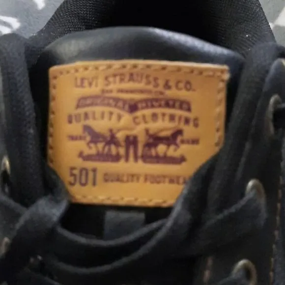 Levi's Jeffrey Los 501  Core Sneaker Black Denim Brown Leather  Size 12