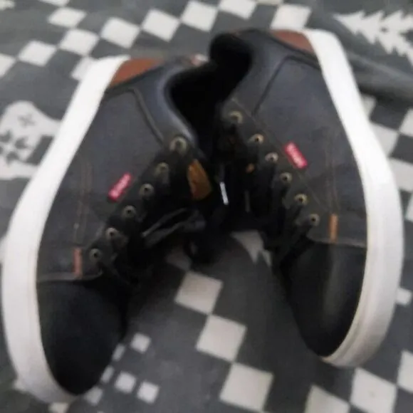Levi's Jeffrey Los 501  Core Sneaker Black Denim Brown Leather  Size 12