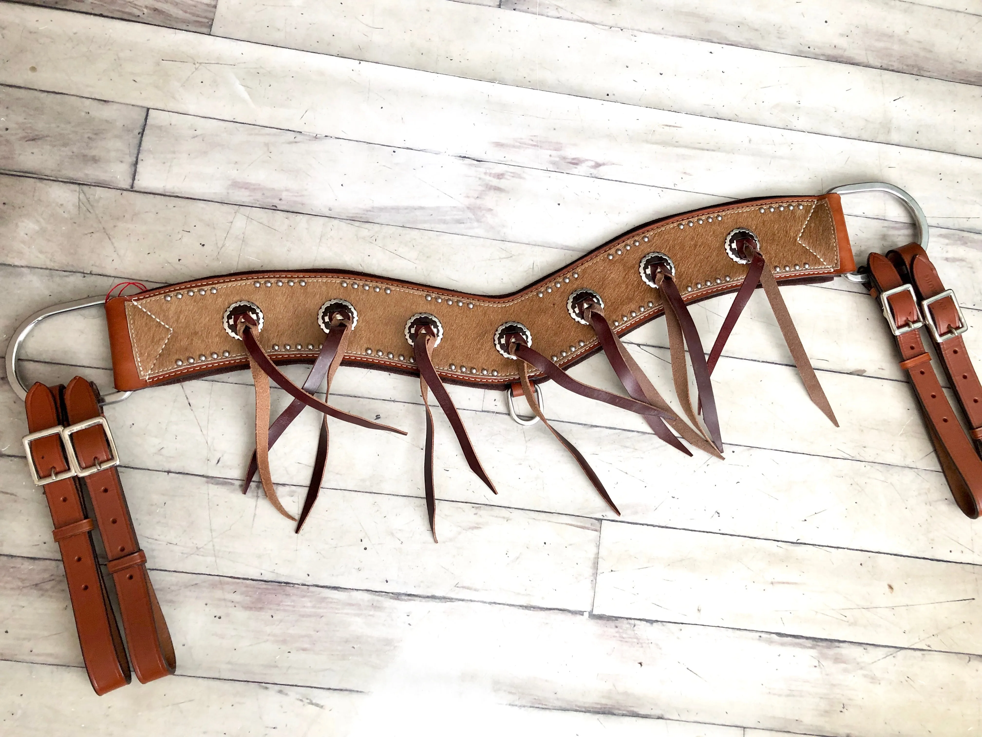 Light Brown Cowhide Leather Tassel Tripping Collar