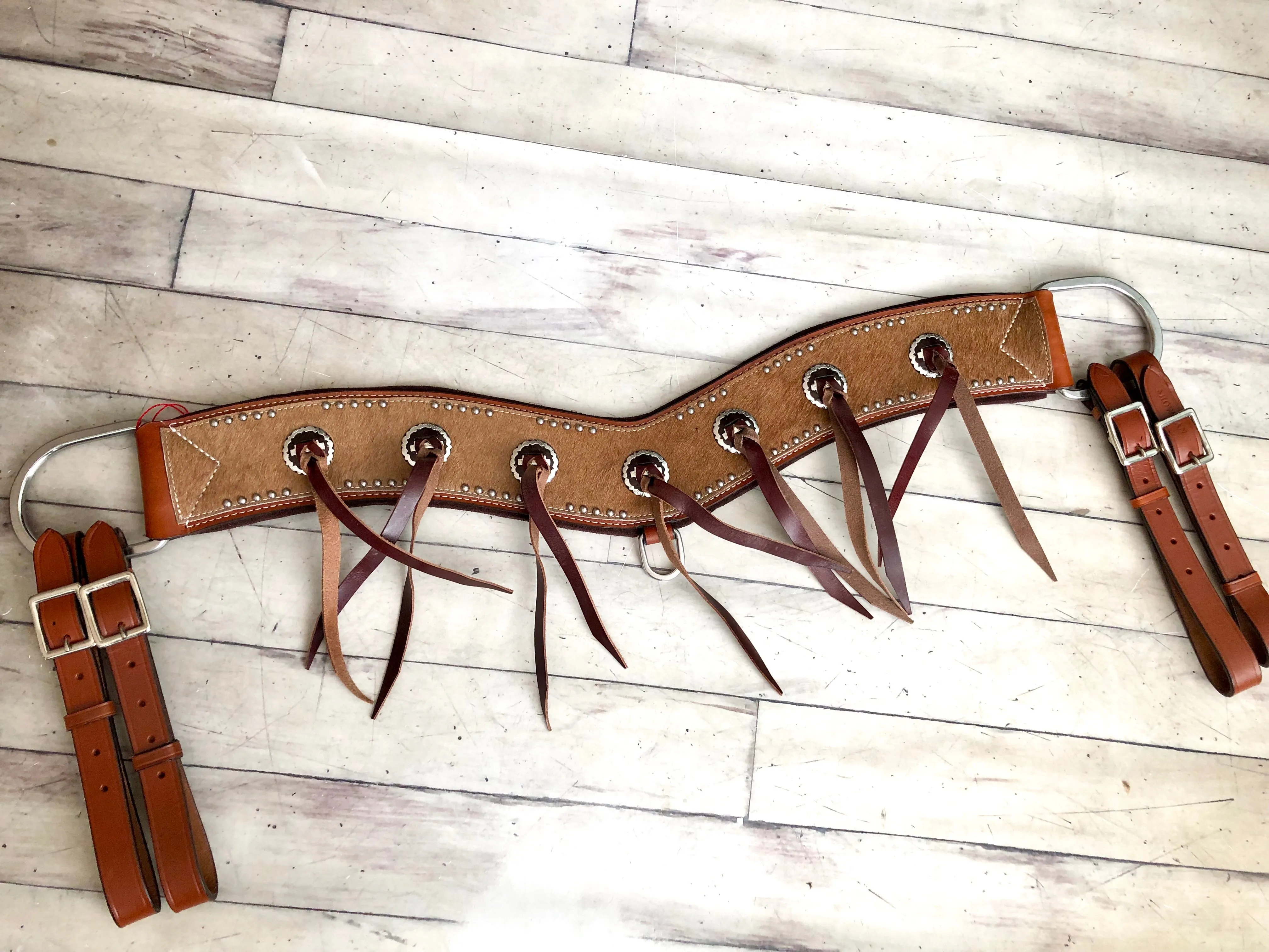 Light Brown Cowhide Leather Tassel Tripping Collar