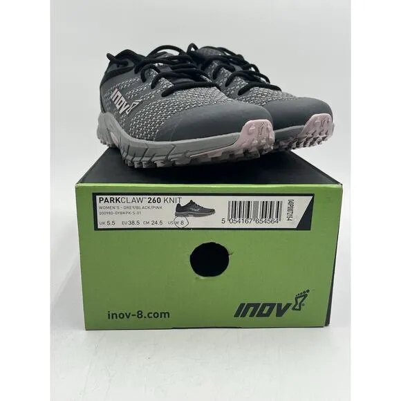 LIGHTLY USED Inov8 PARKCLAW 260 KNIT Women's Athletic Shoe Black Grey US Size 8