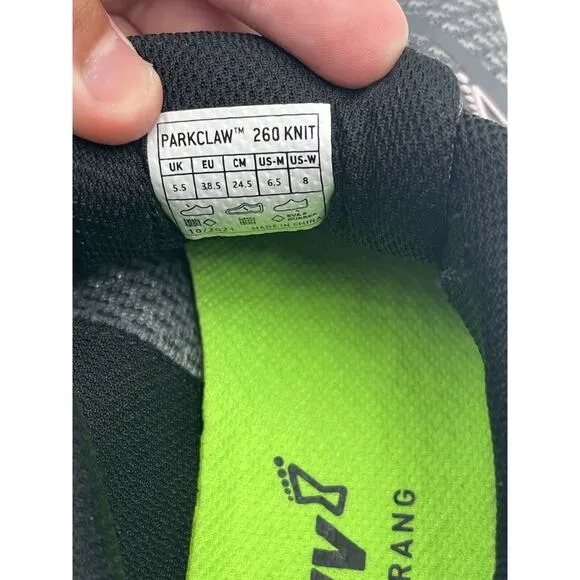 LIGHTLY USED Inov8 PARKCLAW 260 KNIT Women's Athletic Shoe Black Grey US Size 8