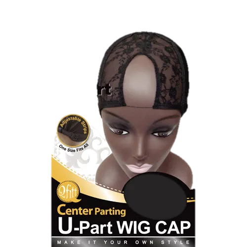 M & M U-PART WIG CAP CENTER PARTING BLACK-ADJUSTABLE STRIPS