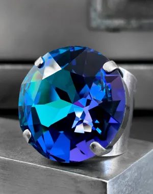 MAGICIAN - Large Round Crystal Ring in Cobalt Blue & Purple