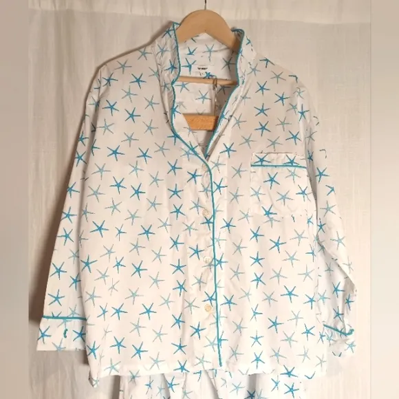 Marigot Lorient Block Starfish Print Short Pajama Set Blue Grotto