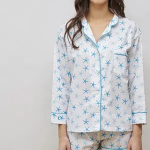 Marigot Lorient Block Starfish Print Short Pajama Set Blue Grotto