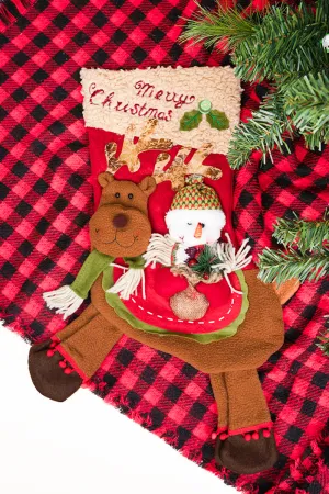 Merry Christmas Snowman and Reindeer Fabric Stocking, 17"